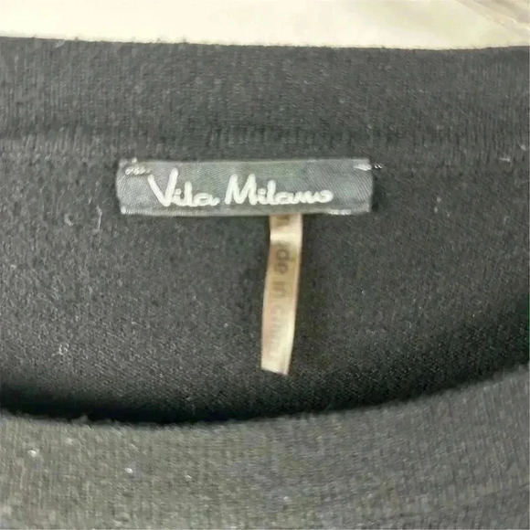 Vila Milano Women's Black Knit Top Pleated Chiffon Cuffs Size L - Picture 6 of 9